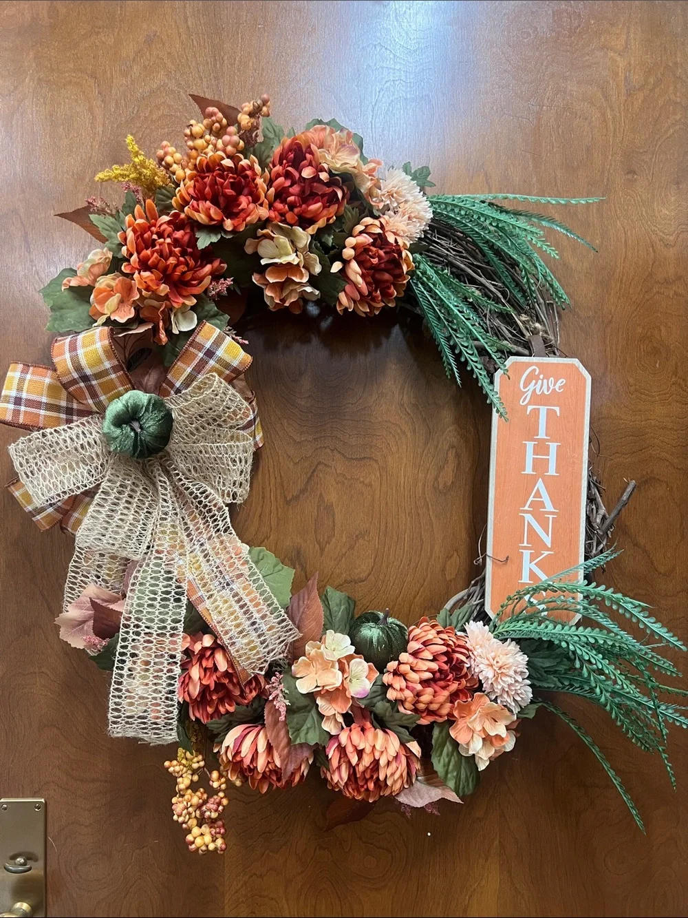 Autumn 'Give Thanks' Harvest Wreath with Orange Blooms